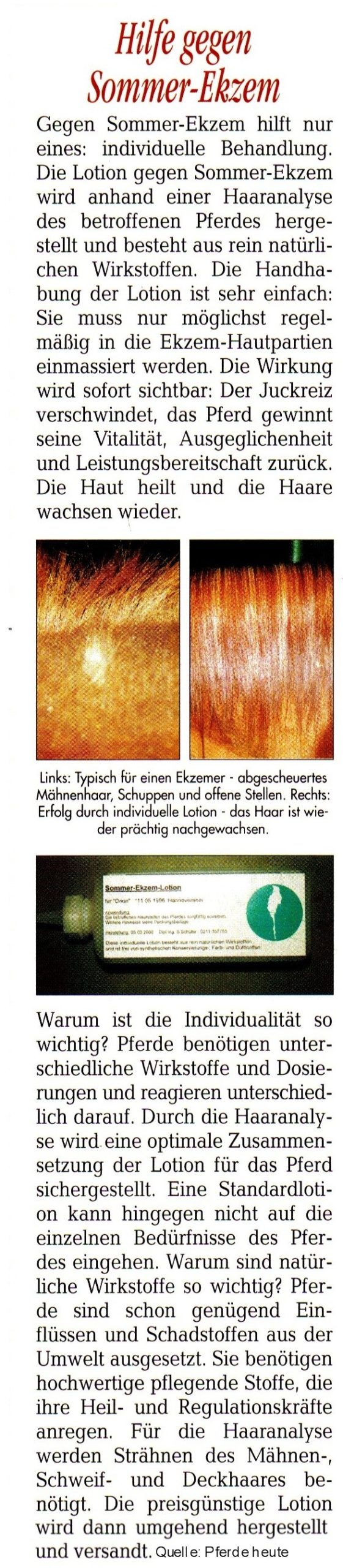 RAZUN Pressebericht im Pferde-Journal Pferde Heute. Hilfe gegen Sommerekzem