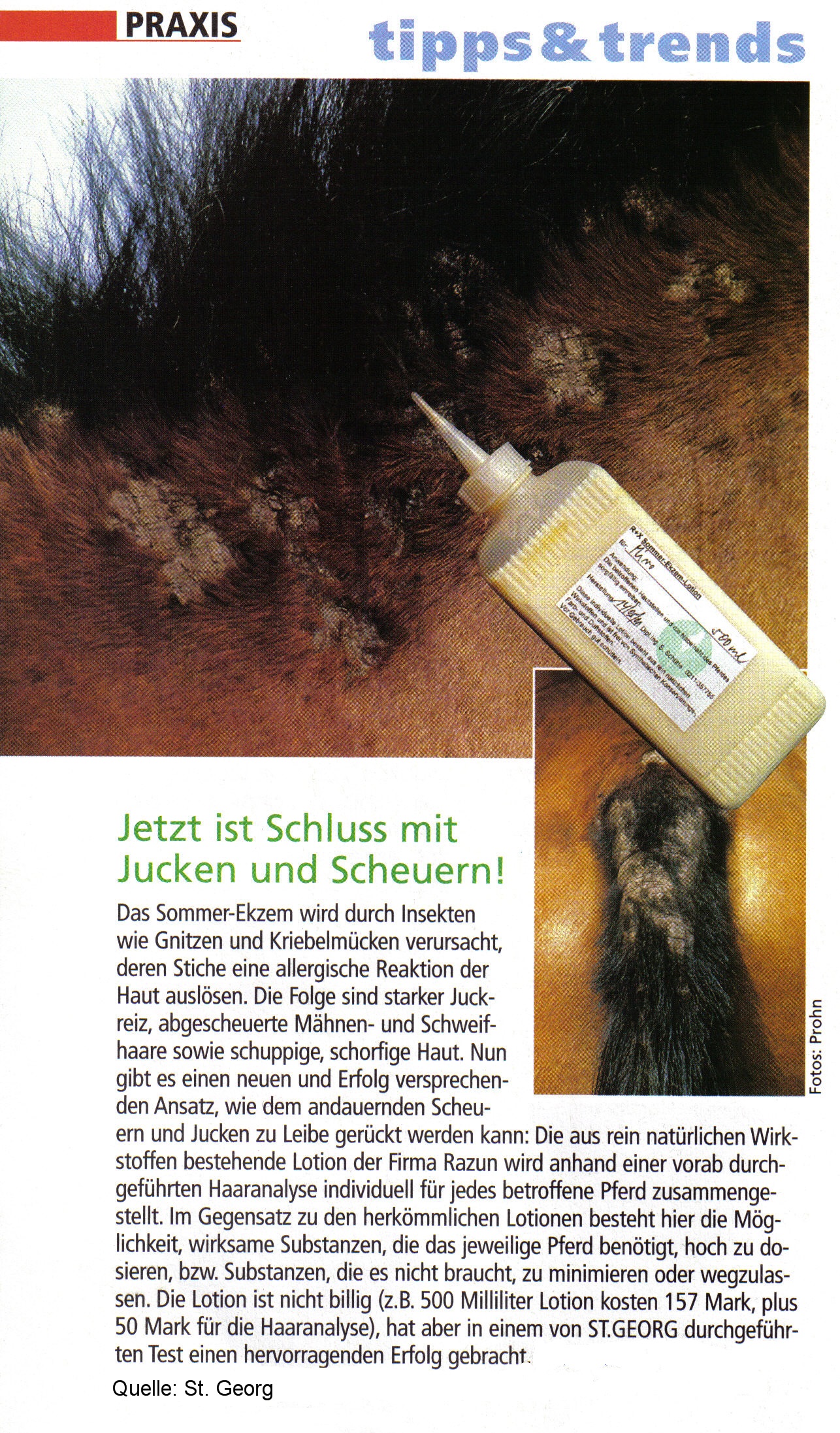 RAZUN Tipps und Trends im Pferde-Journal St Georg. Individuelle Hilfe gegen Ekzem